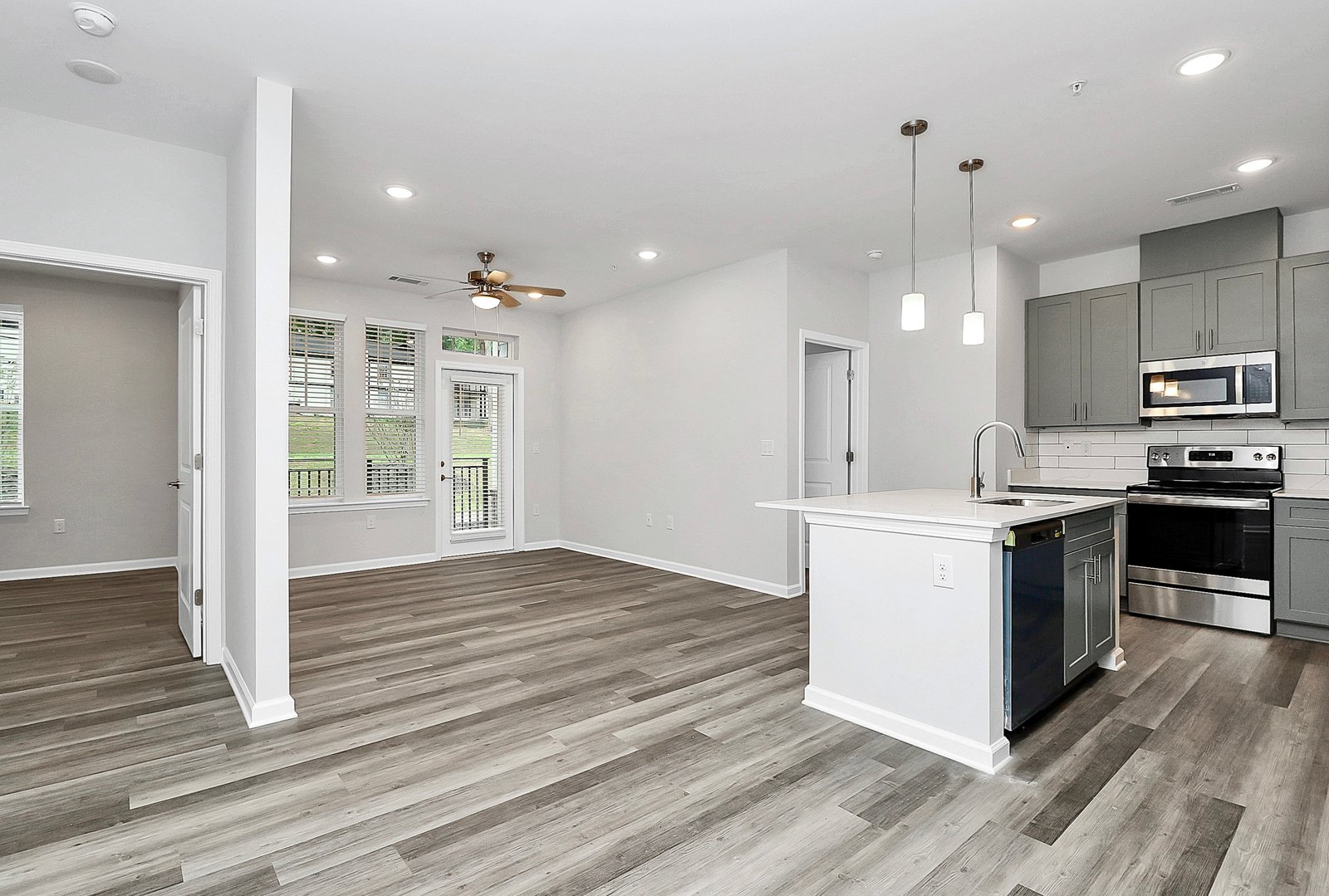 Interior kitchen and living area of a finished unit at 520 Tom Hunter Road